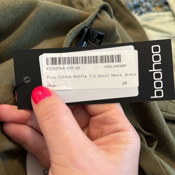 BOOHOO green ruffle hem tie waist smock dress sz 16 - Picture 6 of 6